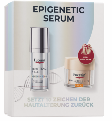 EUCERIN Anti-Age Hyaluron-Filler Epigenetic Serum WEIHNACHTSSET NUR SOLANGE DER VORRAT REICHT + 20ml Hyaluron-Filler + Elasticity Tagespflege LSF30 GRATIS